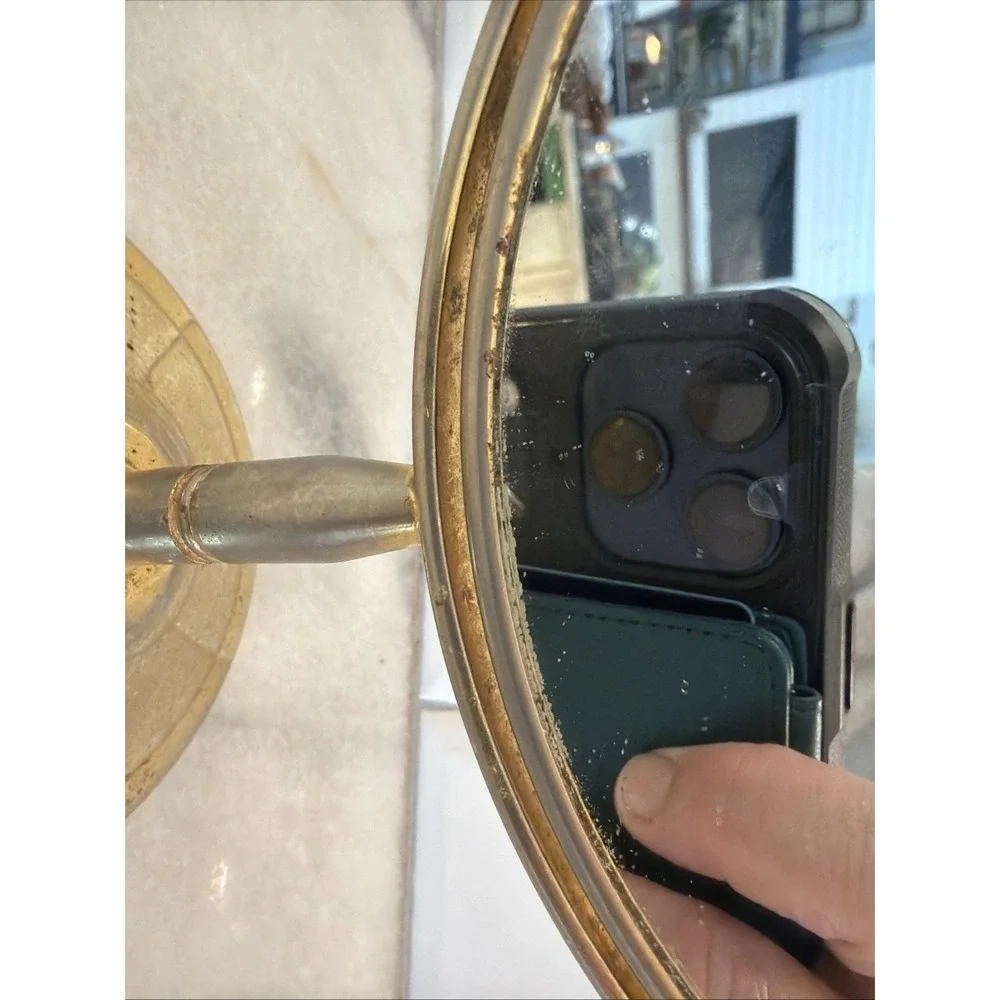 Vintage Shabby Brass Tone Vanity Double Mirror Round Magnification Side ES008